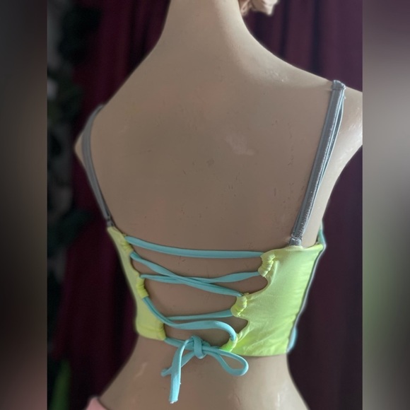 Maaji Lime Cubism Underwire Bustier Bikini molded cup lace up Top size small - Picture 7 of 10